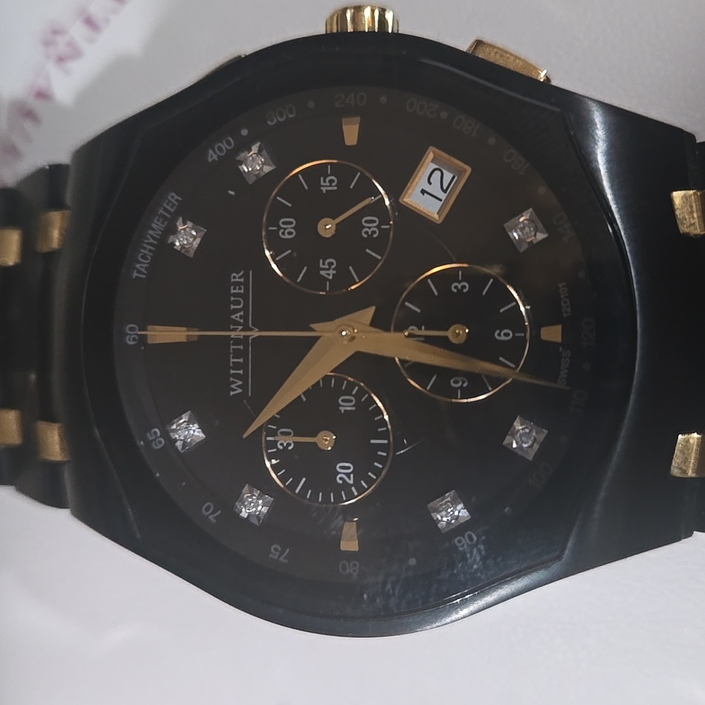 Wittnauer Swiss Chronograph G15 Watch | Black & Gold | New in Box - Picture 3 of 7